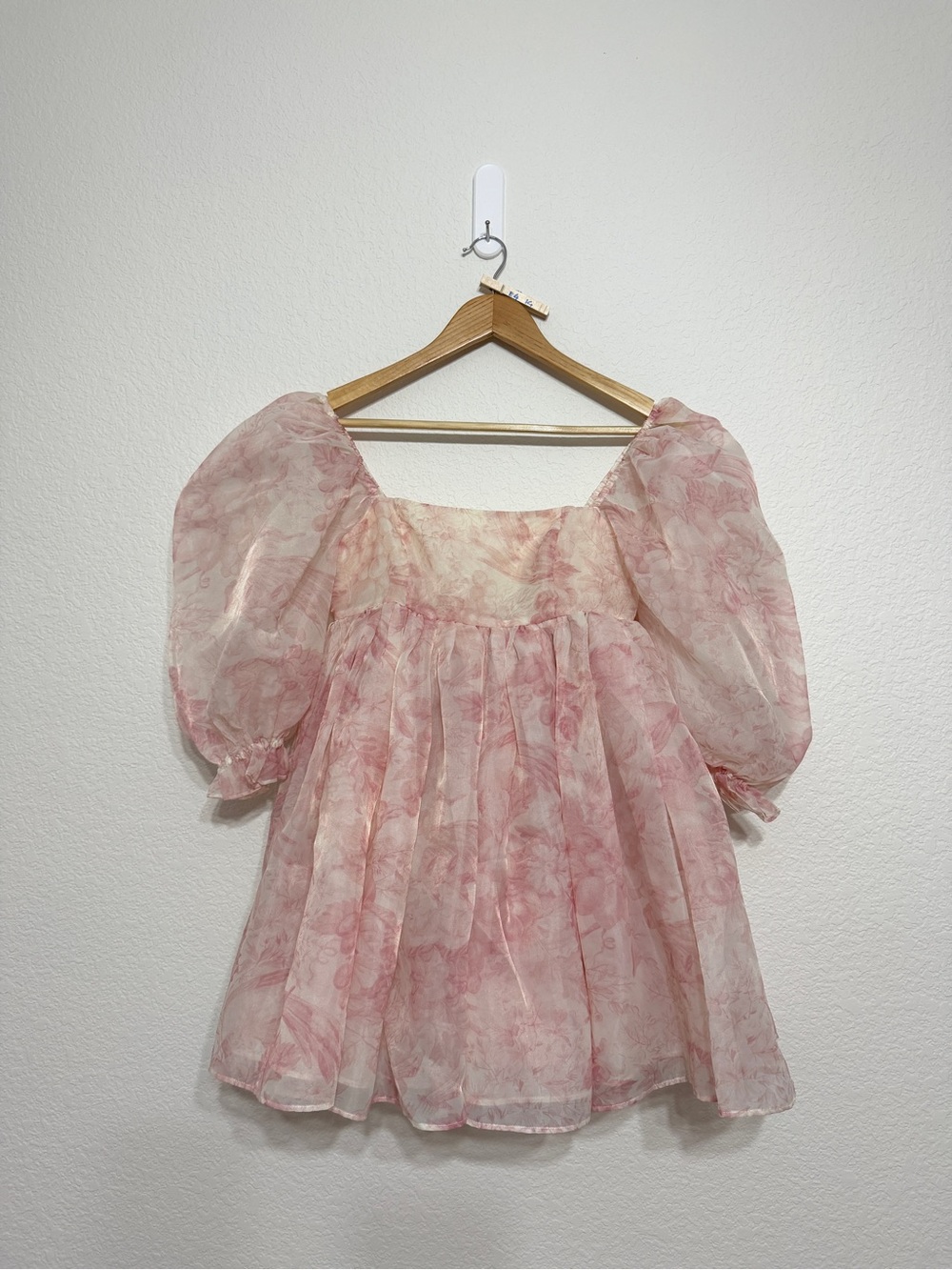 Selkie Pink Floral Sheer Puff Sleeves Mini Dress size XS - Picture 5 of 14